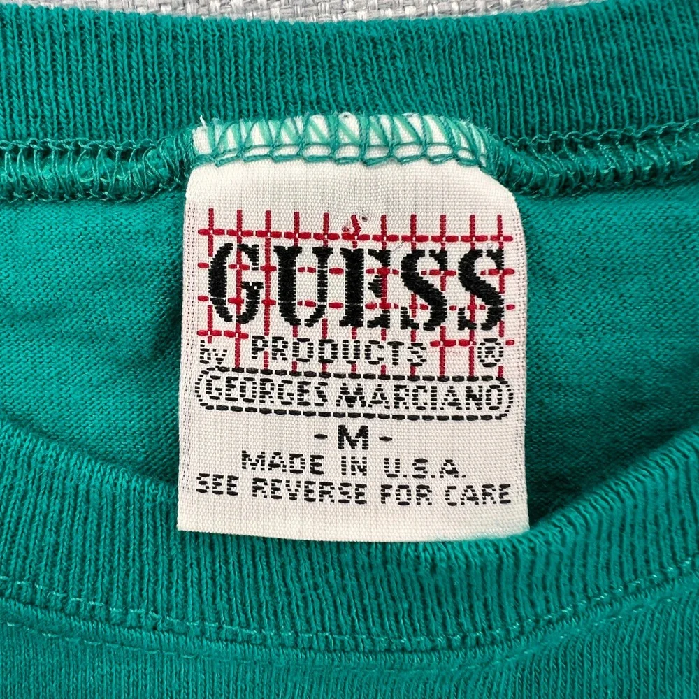 VTG 90s Guess Georges Marciano Logo Tee Men Medium Green Embroidered USA Single - Picture 4 of 8